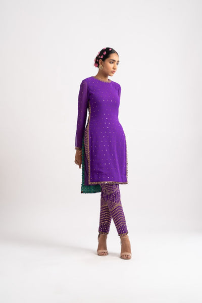 V Vani Vats Purple Round Neck Multi Geo Pant Kurta Set indian designer wear online shopping melange singapore
