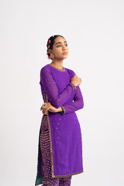 V Vani Vats Purple Round Neck Multi Geo Pant Kurta Set indian designer wear online shopping melange singapore