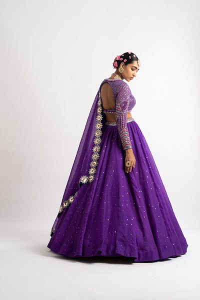 V Vani Vats Purple Silk Organza Lehenga Set indian designer wear online shopping melange singapore