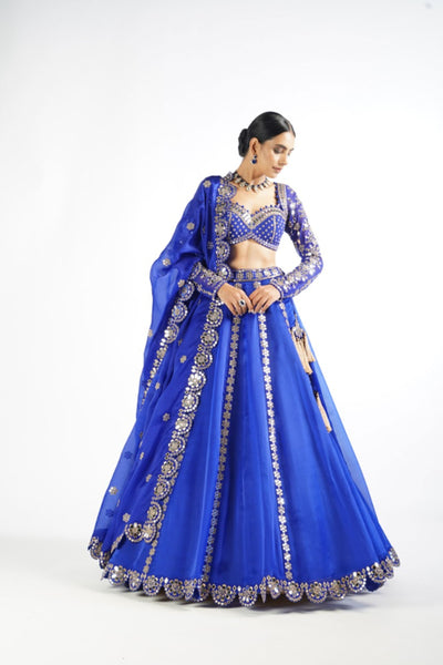 V Vani Vats Royal Blue Embellished Blouse And Lehenga Set indian designer wear online shopping melange singapore