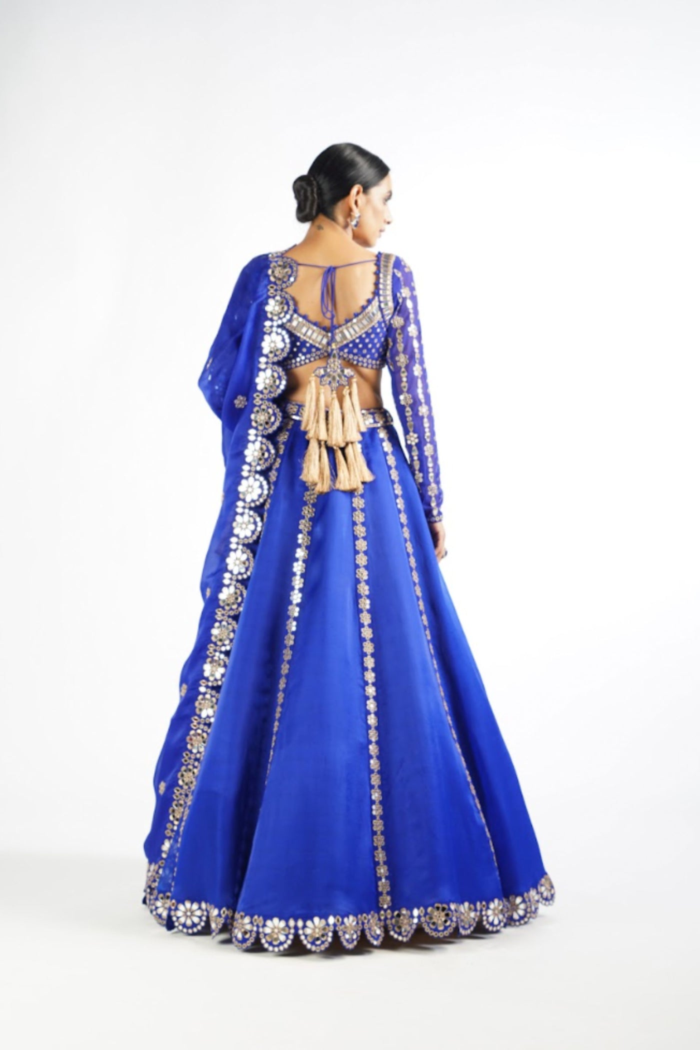 V Vani Vats Royal Blue Embellished Blouse And Lehenga Set indian designer wear online shopping melange singapore