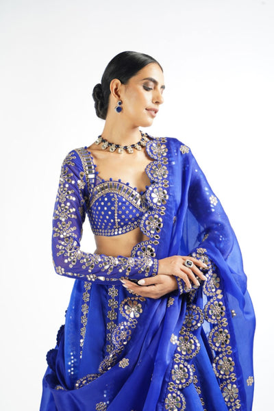 V Vani Vats Royal Blue Embellished Blouse And Lehenga Set indian designer wear online shopping melange singapore