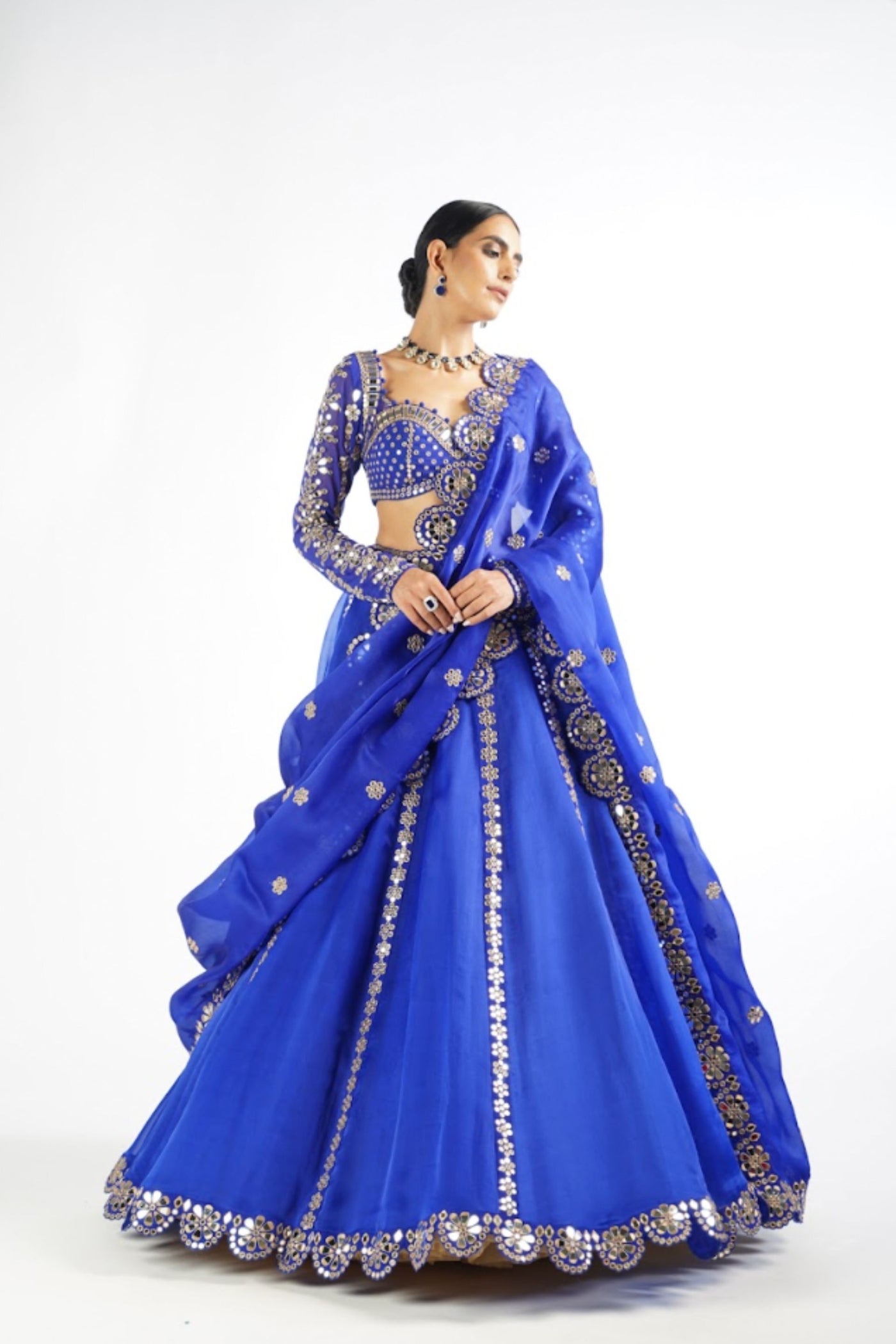 V Vani Vats Royal Blue Embellished Blouse And Lehenga Set indian designer wear online shopping melange singapore