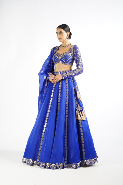 V Vani Vats Royal Blue Embellished Blouse And Lehenga Set indian designer wear online shopping melange singapore