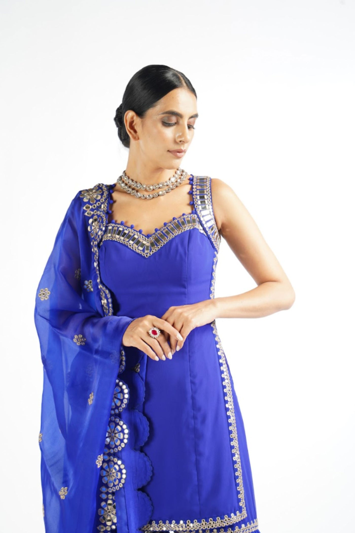 V Vani Vats Royal Blue Georgette Sharara Indian designer wear online shopping melange singapore