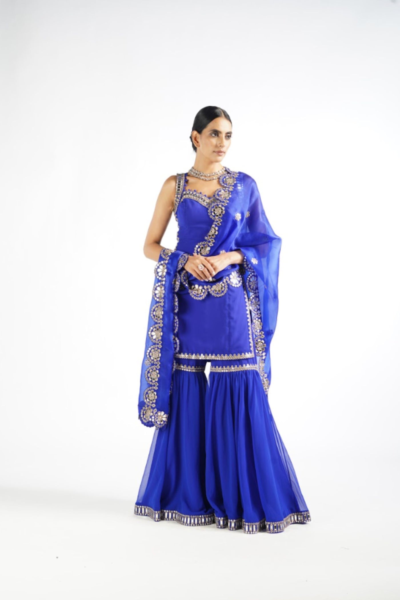 V Vani Vats Royal Blue Georgette Sharara Indian designer wear online shopping melange singapore