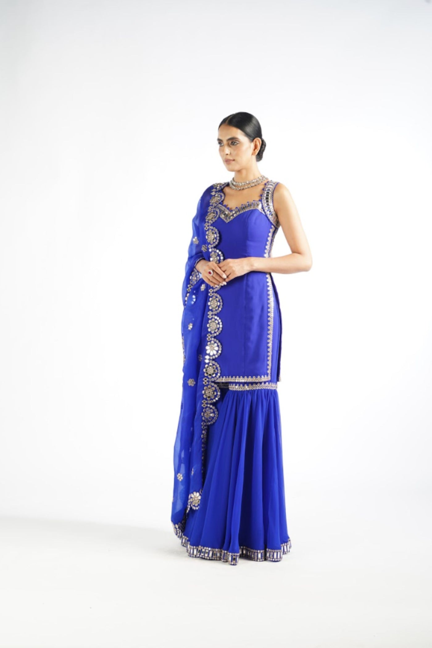 V Vani Vats Royal Blue Georgette Sharara Indian designer wear online shopping melange singapore