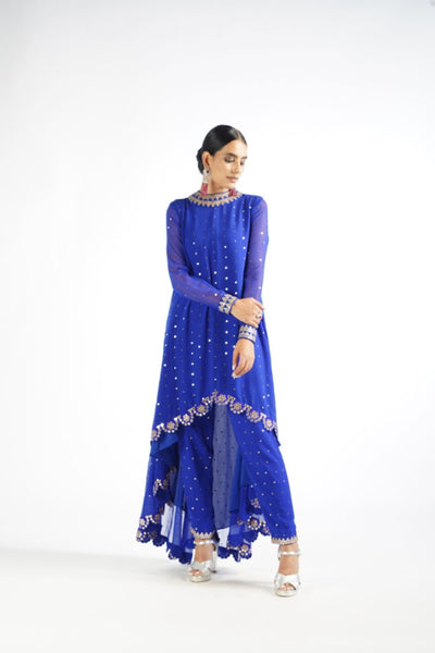 V Vani Vats Royal Blue Pant Kurta Set Indian designer wear online shopping melange singapore