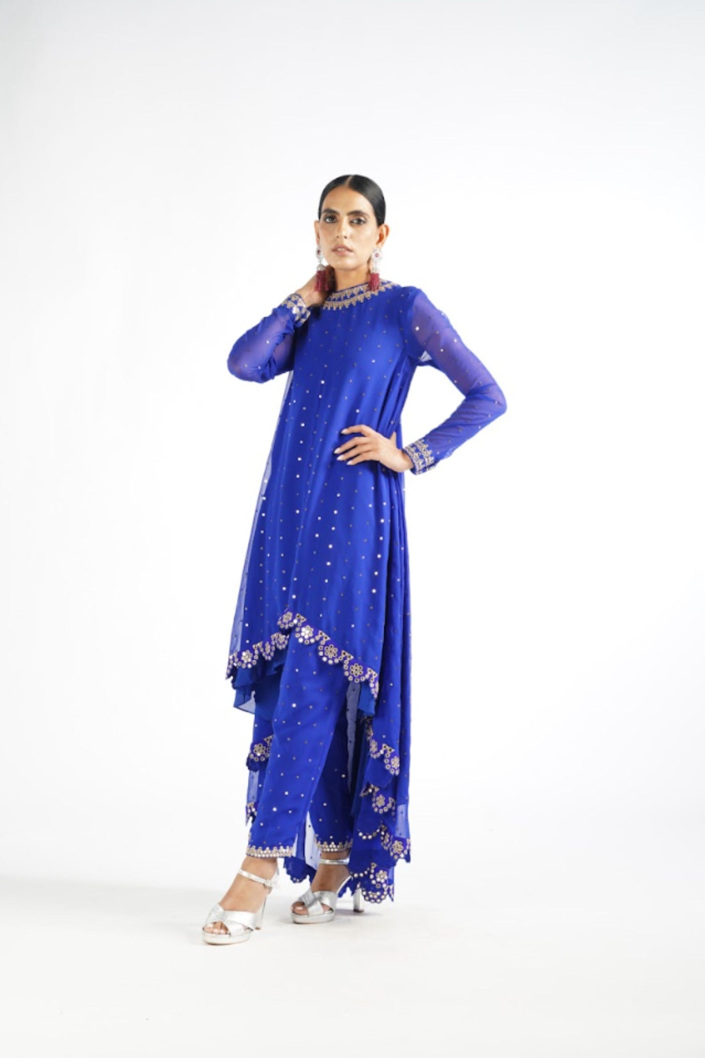 V Vani Vats Royal Blue Pant Kurta Set Indian designer wear online shopping melange singapore