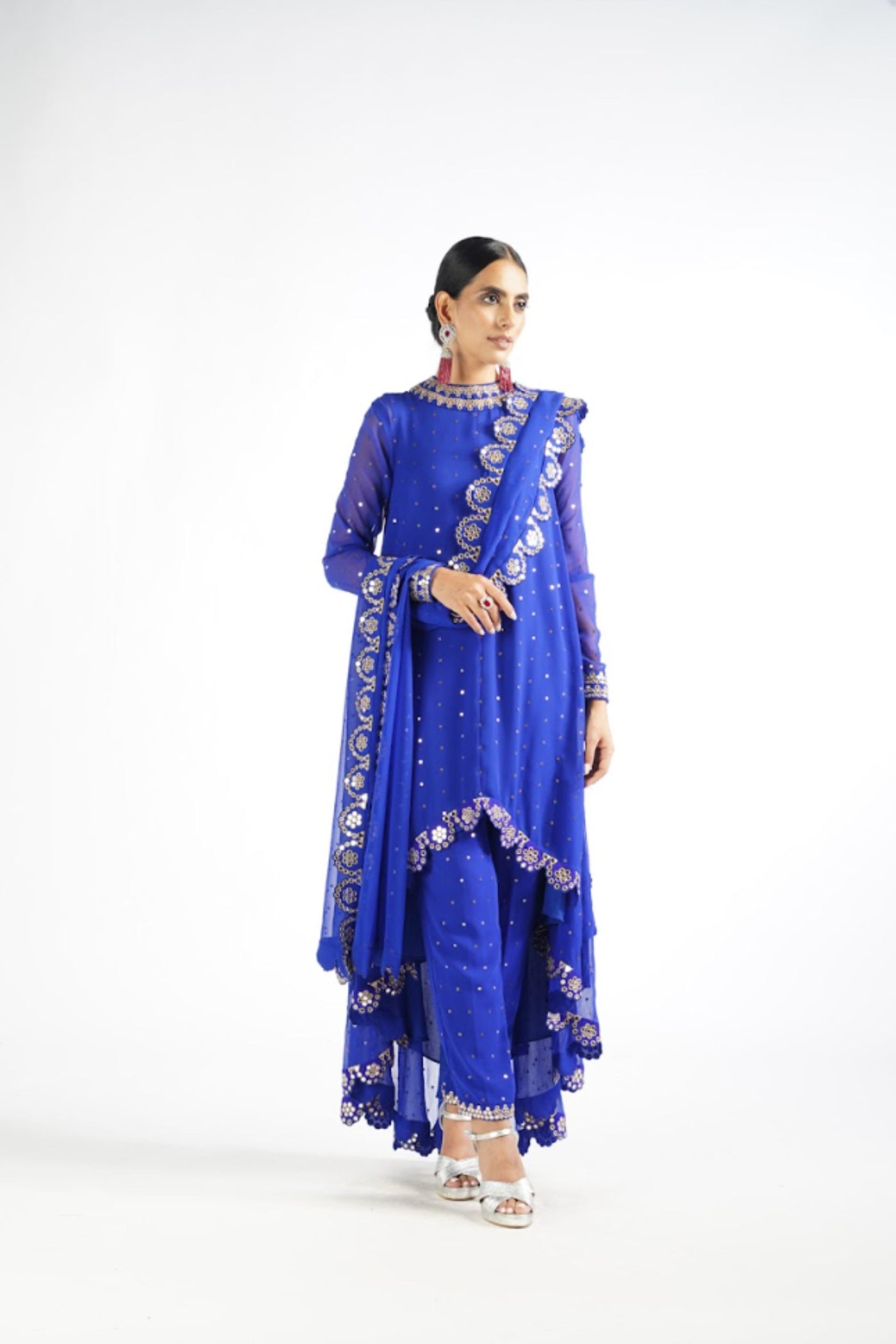 V Vani Vats Royal Blue Scallop Pant Kurta Set Indian designer wear online shopping melange singapore