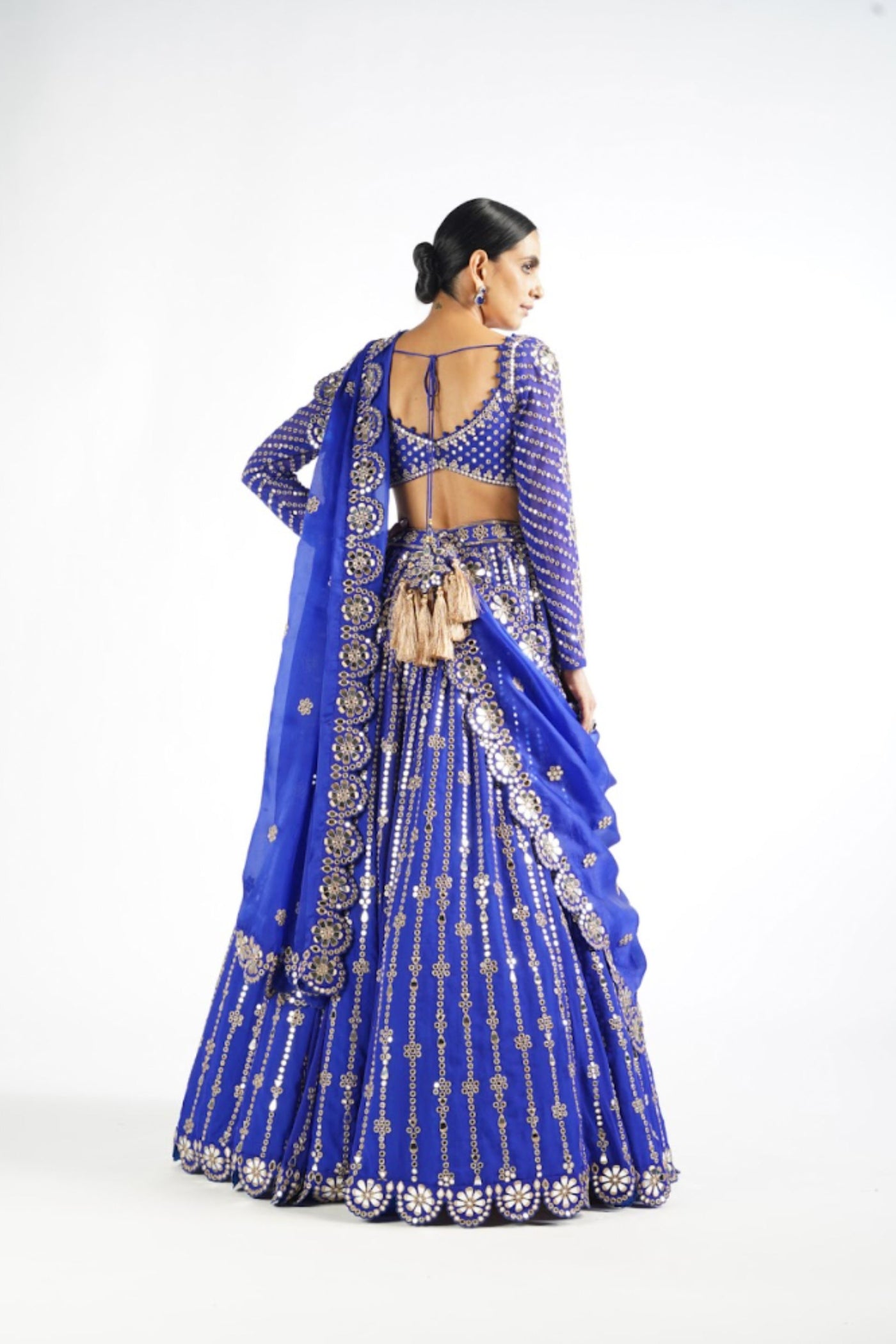 V Vani Vats Royal Blue Small Flower Linear Lehenga Set indian designer wear online shopping melange singapore