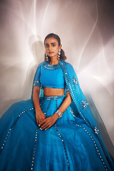 V Vani Vats Turquoise Blue Lehenga Set Indian designer wear online shopping melange singapore