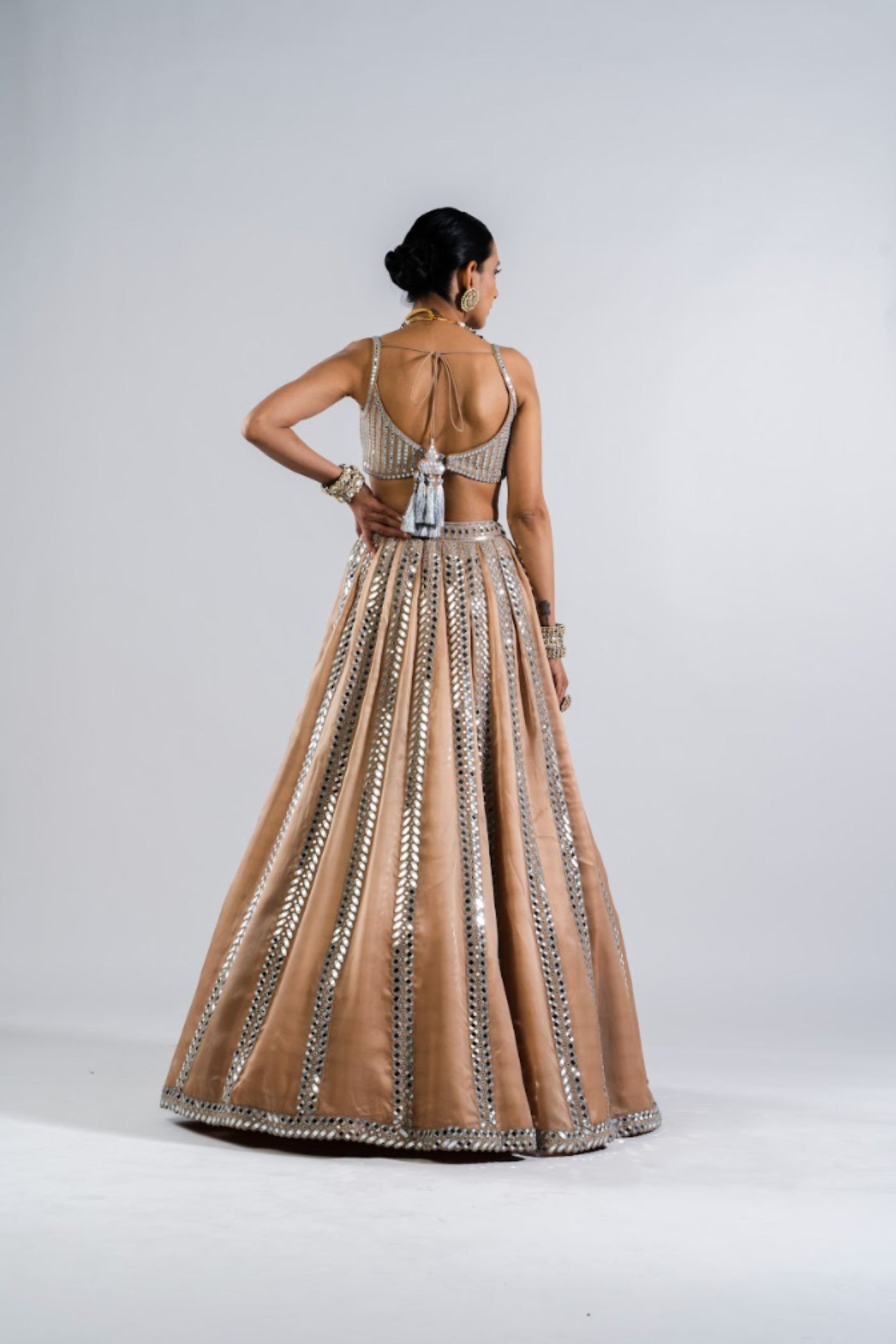 V Vani Vats Beige Mirror Seam Lehenga  With Mirror Blouse Indian designer wear online shopping melange singapore