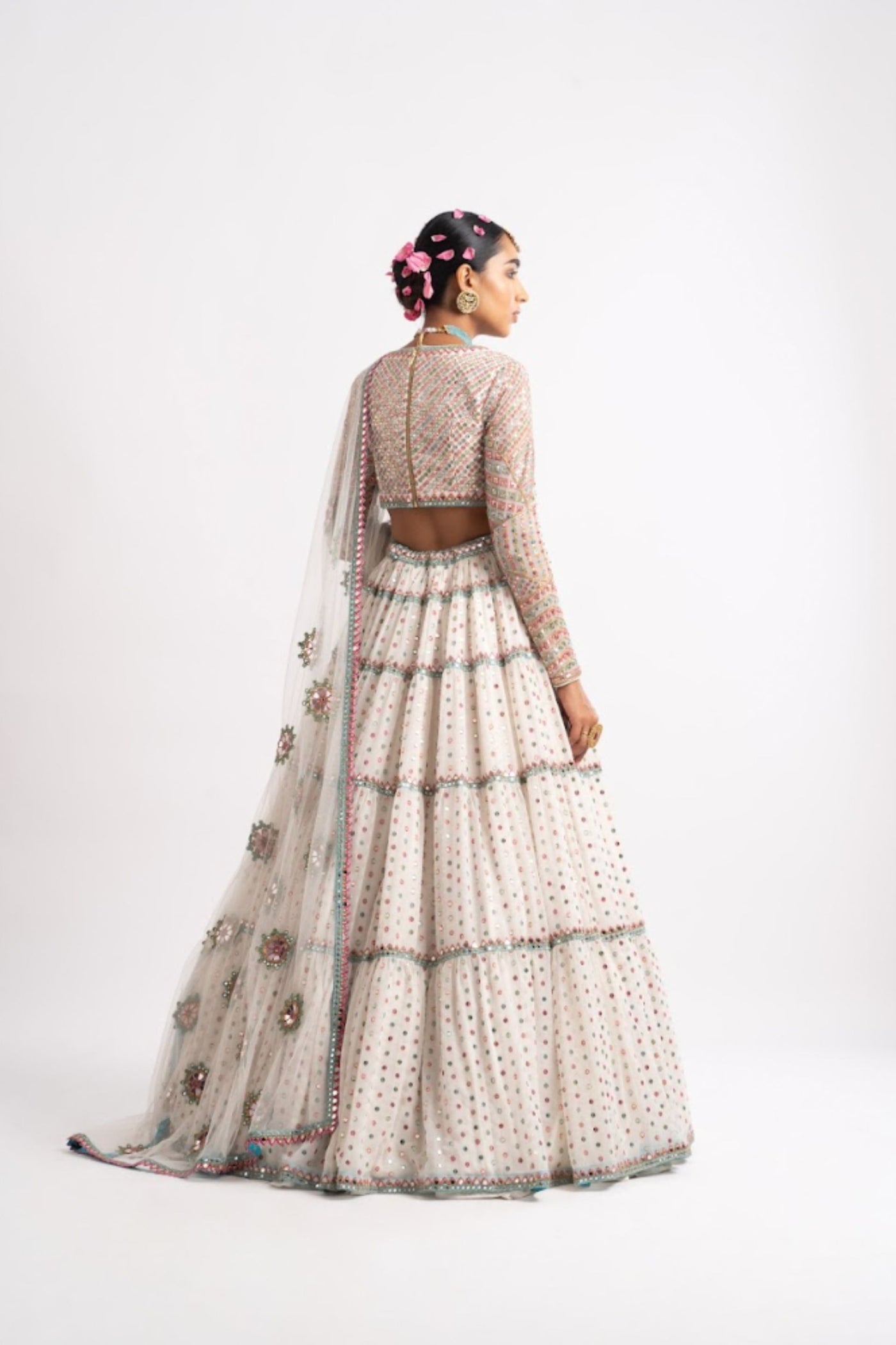 V Vani Vats White Multi Tier Multi Color Lehenga Set indian designer wear online shopping melange singapore