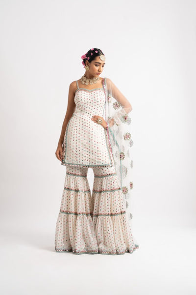 V Vani Vats White Multi Tier Multi Color Sharara Set indian designer wear online shopping melange singapore