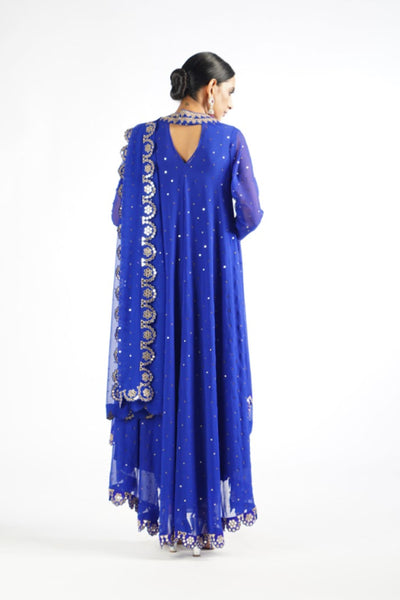 V Vani Vats Royal Blue Scallop Pant Kurta Set Indian designer wear online shopping melange singapore