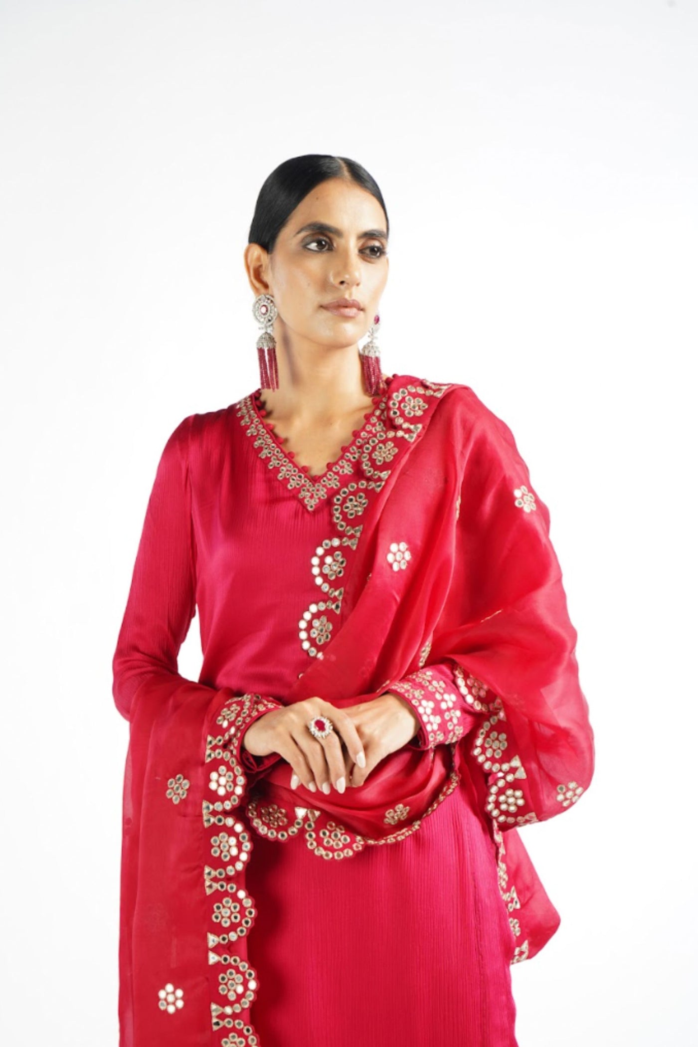 V Vani Vats Crimson Red Straight Kurta Pant Set Indian designer wear online shopping melange singapore