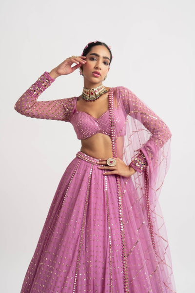 V Vani Vats Dark Blush Single Tier Lehenga Set indian designer wear online shopping melange singapore
