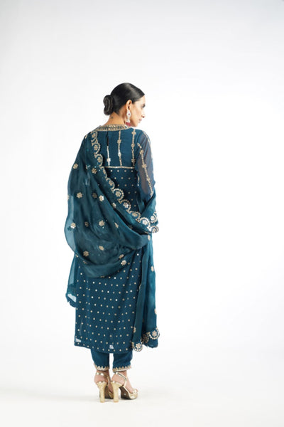V Vani Vats Dark Teal Embellished Pant Kurta Set Indian designer wear online shopping melange singapore