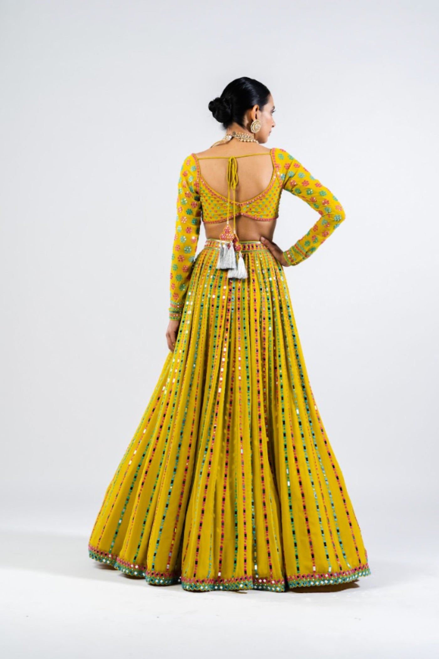 V Vani Vats Moss Green Linear Drop Lehenga Set Indian designer wear online shopping melange singapore
