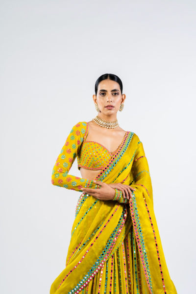 V Vani Vats Moss Green Linear Drop Lehenga Set Indian designer wear online shopping melange singapore