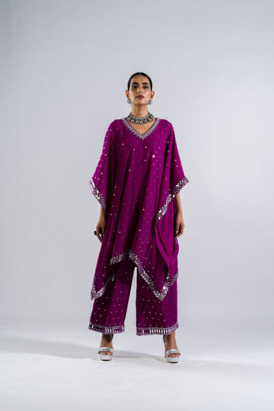 V Vani Vats Pop Wine Kaftan Set Indian designer wear online shopping melange singapore