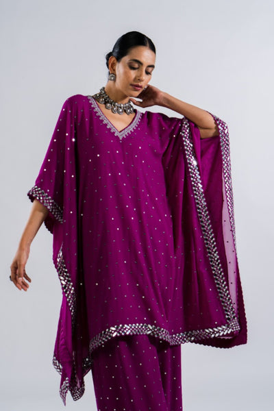 V Vani Vats Pop Wine Kaftan Set Indian designer wear online shopping melange singapore