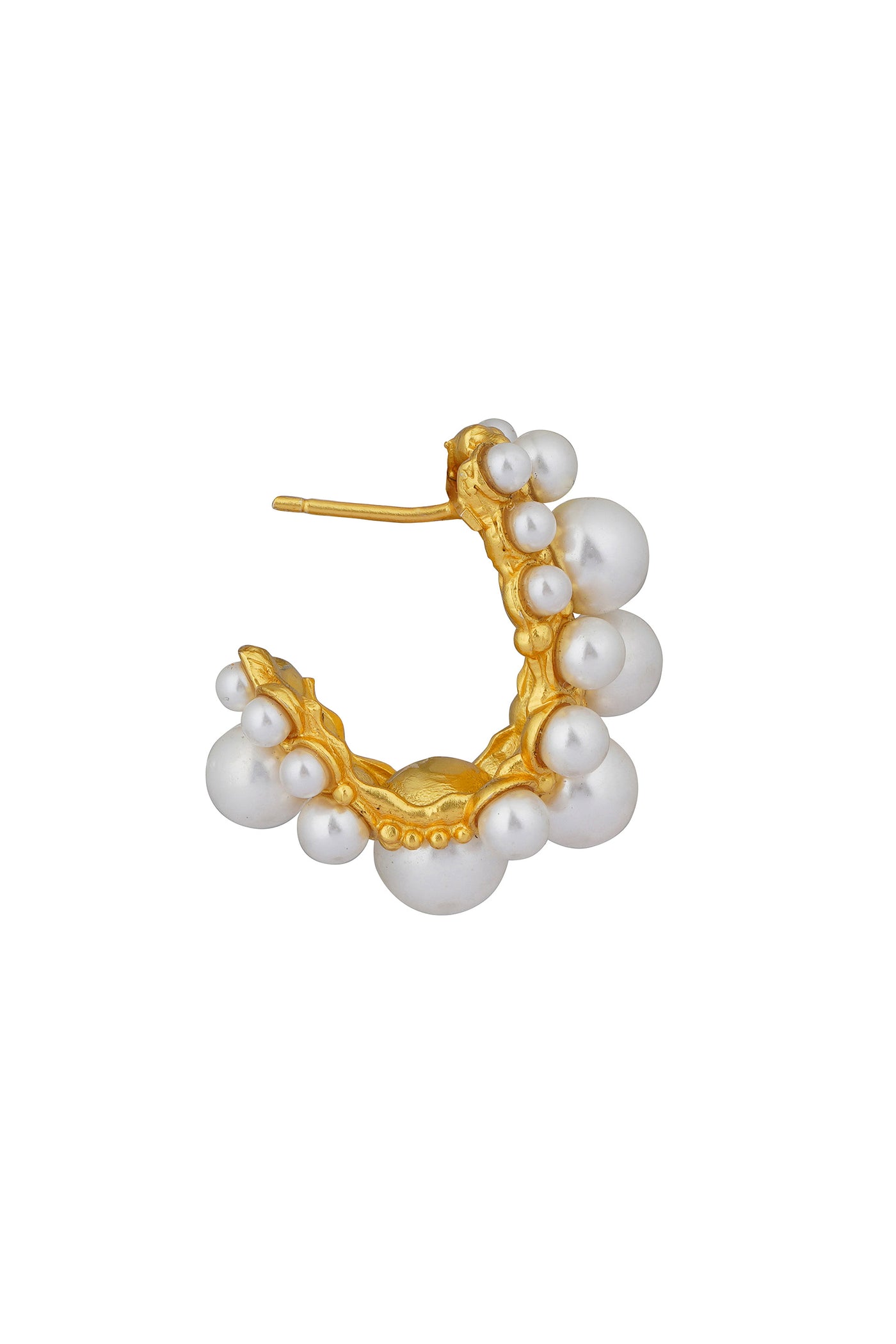 Zariin 22Kt Gold Plated Brass White Shell Pearl Glam & Party Wear Bubbles Hoops Earrings white gold fashion jewellery indian designer wear online shopping melange singapore