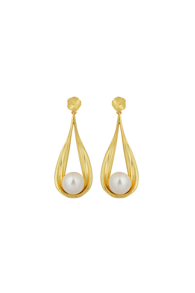 Zariin 22Kt Gold Plated Brass White Shell Pearl Glam & Party Wear Dangler Earrings white and gold fashion jewellery indian designer wear online shopping melange singapore