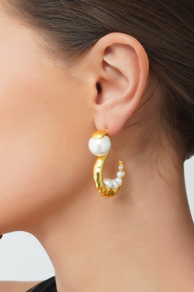 Zariin 22Kt Gold Plated Brass White Shell Pearl Hoops Earrings gold white fashion jewellery indian designer wear online shopping melange singapore