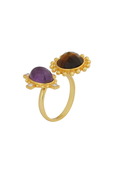 Zariin 22Kt Gold Plated Multi Stone Healing Adjustable Ring festive indian designer fashion jewellery online shopping melange singapore
