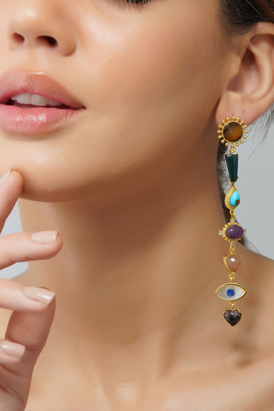 Zariin 22Kt Gold Plated Multi Stone Healing Dangler Earrings festive indian designer fashion jewellery online shopping melange singapore