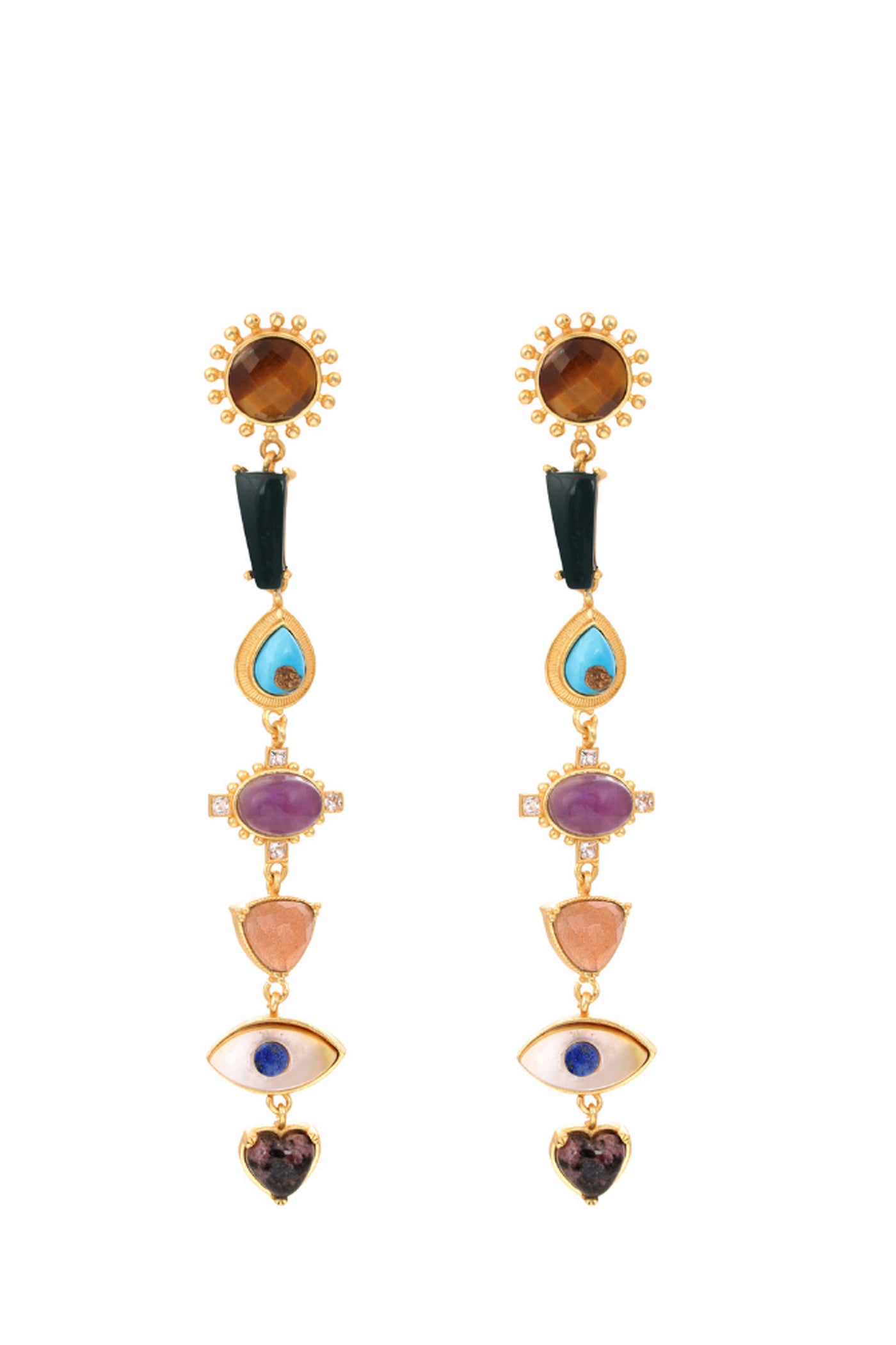 Zariin 22Kt Gold Plated Multi Stone Healing Dangler Earrings festive indian designer fashion jewellery online shopping melange singapore