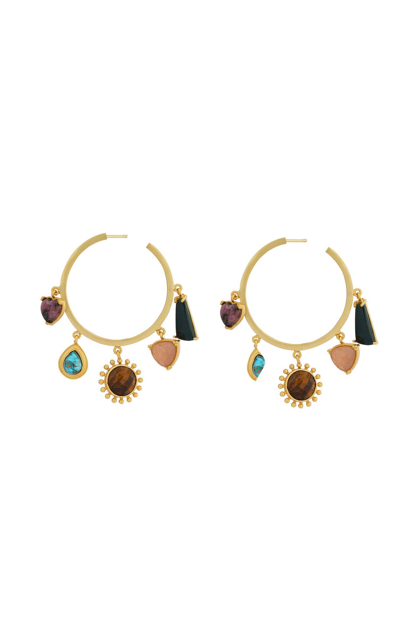 Zariin 22Kt Gold Plated Multi Stone Healing Hoops Earrings festive indian designer fashion jewellery online shopping melange singapore