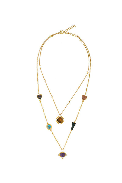 Zariin 22Kt Gold Plated Multi Stone Healing  Layered Pendants Necklace festive indian designer fashion jewellery online shopping melange singapore