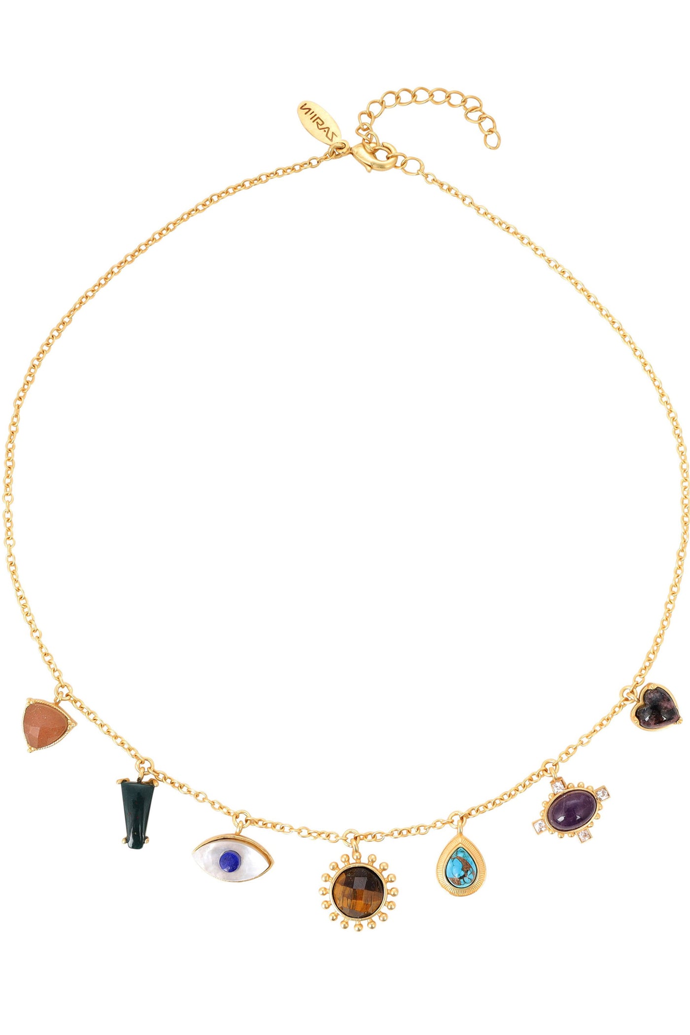 22Kt Gold Plated Multi Stone Healing  Pendants Necklace