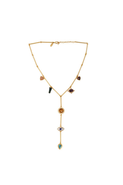 Zariin 22Kt Gold Plated Multi Stone Healing  Pendants Necklace festive indian designer fashion jewellery online shopping melange singapore