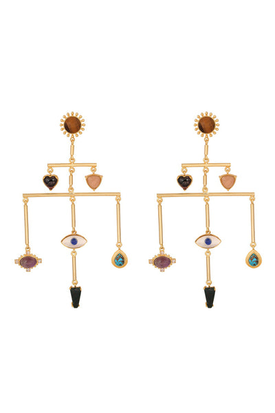 Zariin 22Kt Gold Plated Multi Stone Healing  Statement Earrings festive indian designer fashion jewellery online shopping melange singapore