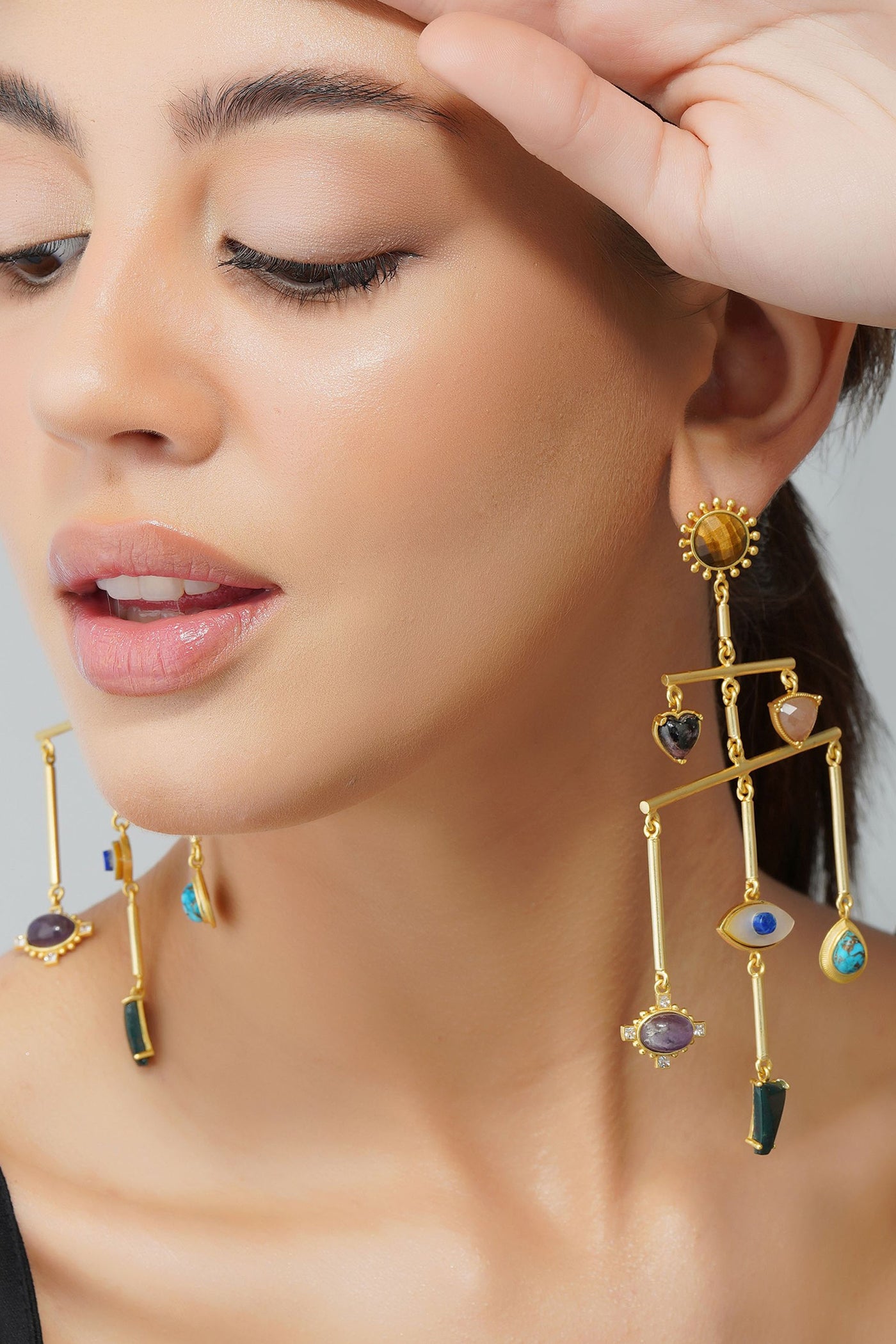 Zariin 22Kt Gold Plated Multi Stone Healing  Statement Earrings festive indian designer fashion jewellery online shopping melange singapore