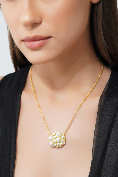 Zariin 22Kt Gold Plated White Shell Pearl Glam Pendant Necklace white gold fashion jewellery indian designer wear online shopping melange singapore