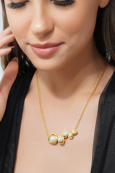 Zariin 22Kt Gold Plated White Shell Pearl Glam Pendant Necklace white gold fashion jewellery indian designer wear online shopping melange singapore