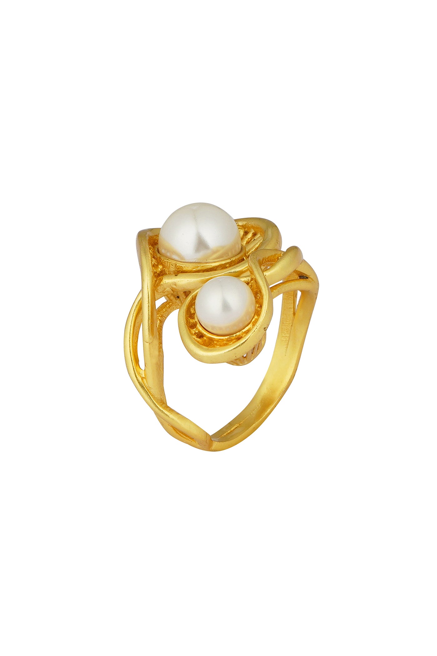 Zariin 22Kt Gold Plated White Shell Pearl Mid Finger Ring gold white fashion jewellery indian designer wear online shopping melange singapore