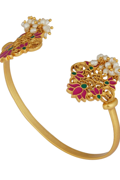 Zariin 22kt Gold Dipped In Pink Enamel Glory Lotus Cuff Bracelet festive indian designer fashion jewellery online shopping melange singapore