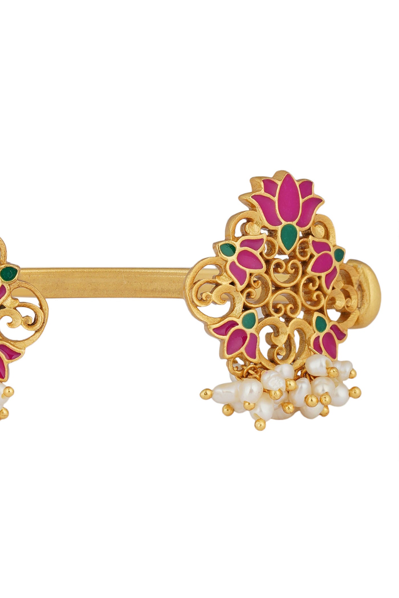 Zariin 22kt Gold Dipped In Pink Enamel Glory Lotus Cuff Bracelet festive indian designer fashion jewellery online shopping melange singapore