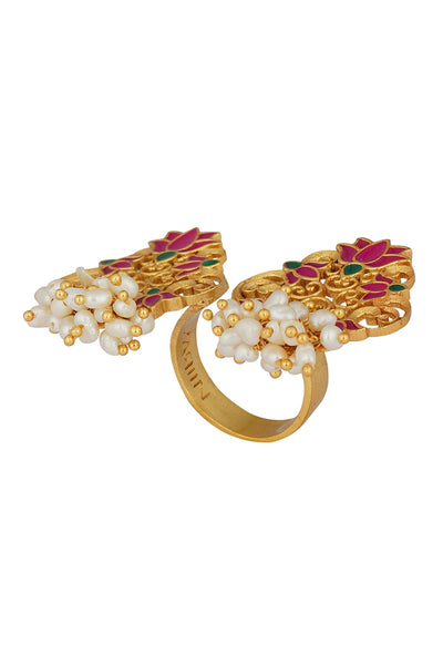 Zariin 22kt Gold Dipped In Pink Enamel Glory Lotus Open Ring festive indian designer fashion jewellery online shopping melange singapore