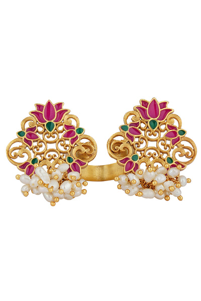 Zariin 22kt Gold Dipped In Pink Enamel Glory Lotus Open Ring festive indian designer fashion jewellery online shopping melange singapore