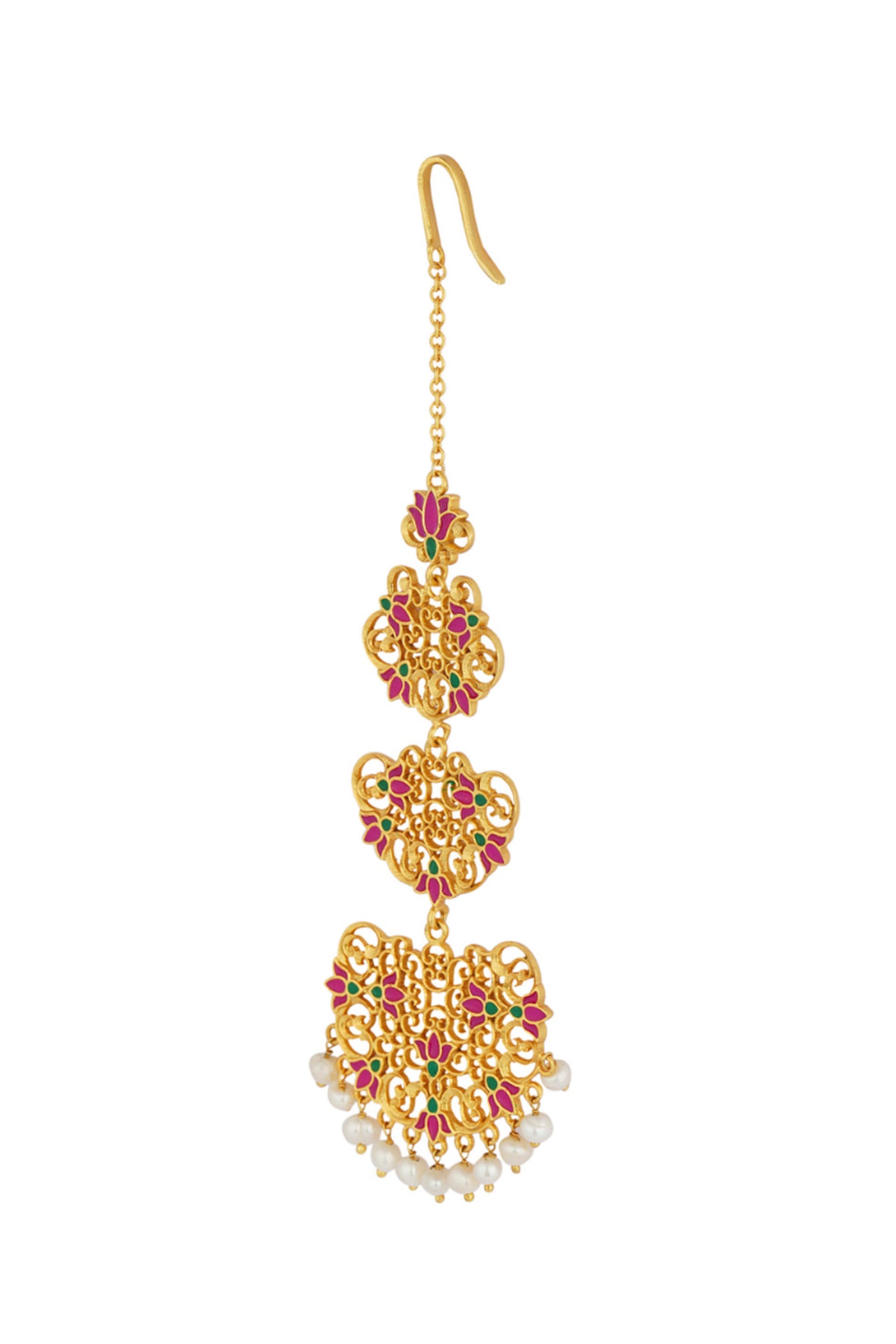 Zariin 22kt Gold Dipped In Pink Enamel Goddess Lotus Maang Teeka festive indian designer fashion jewellery online shopping melange singapore