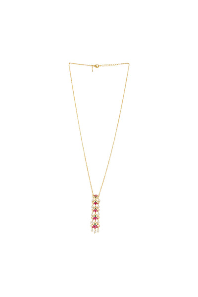 Zariin 22kt Gold Dipped In Pink Enamel Lotus Garden Pendant Necklace festive indian designer fashion jewellery online shopping melange singapore