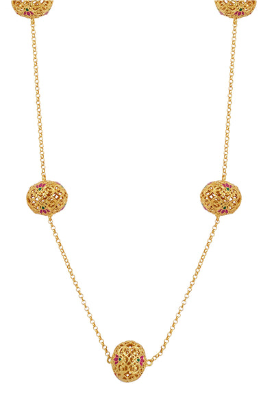Zariin 22kt Gold Dipped In Pink Enamel Lotus Globe Long Necklace  festive indian designer fashion jewellery online shopping melange singapore