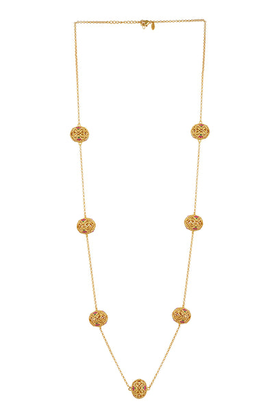 Zariin 22kt Gold Dipped In Pink Enamel Lotus Globe Long Necklace  festive indian designer fashion jewellery online shopping melange singapore